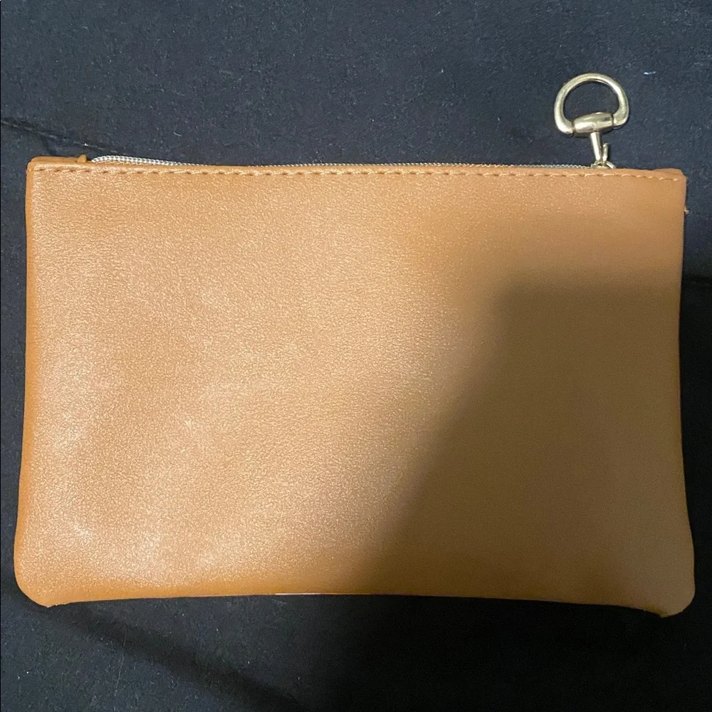 Ipsy Tan Cosmetic Bag with Pink and Orange Stripes - Picture 3 of 4